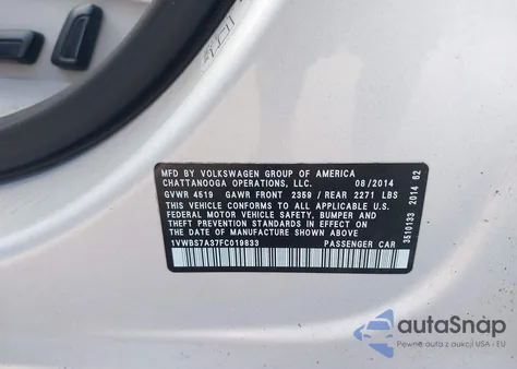 2015 Volkswagen Passat 1.8T Se из США, поврежденный, VIN 1VWBS7A37FC019833